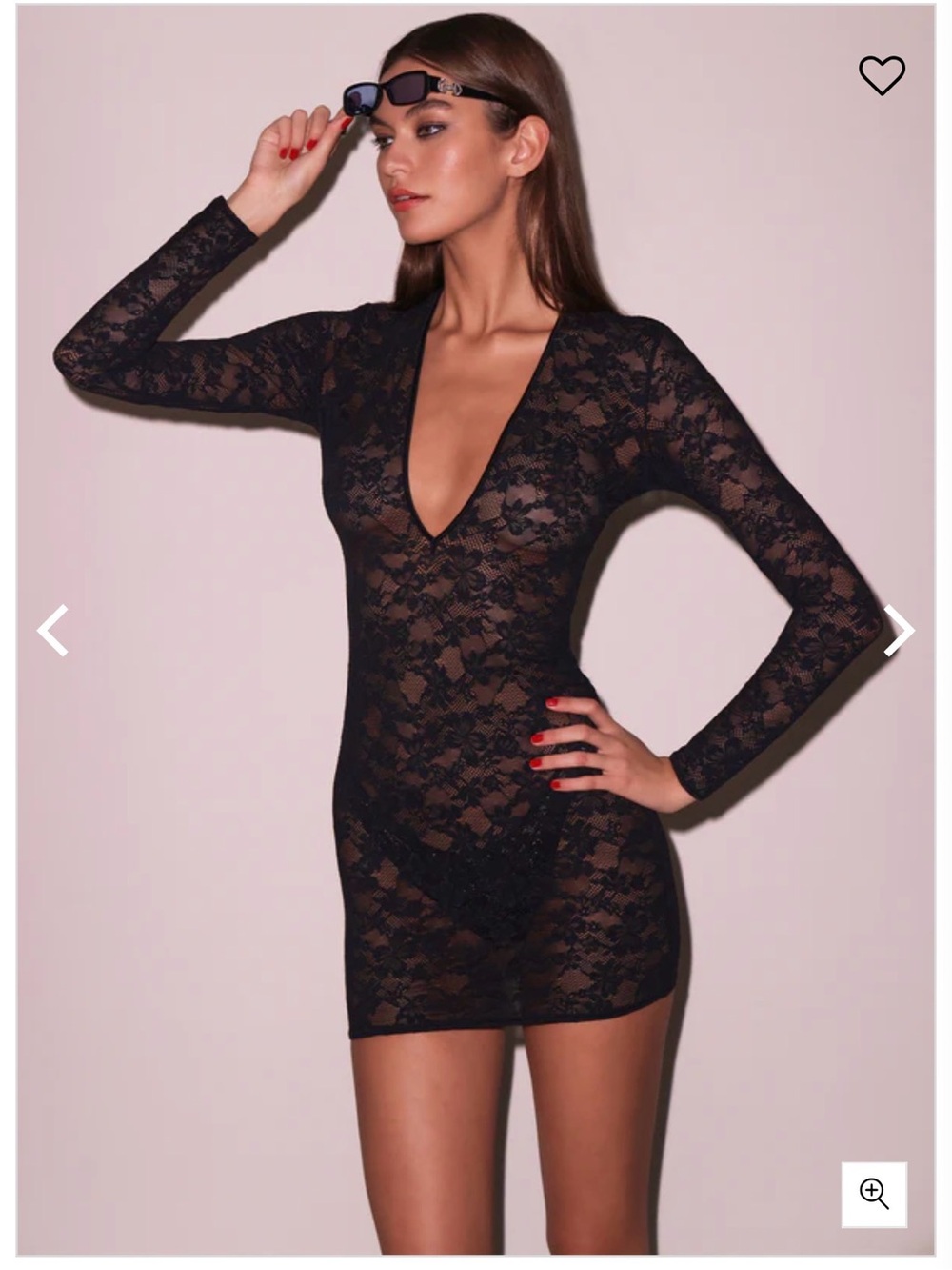 NWOT Fleur du Mal Sheer Black Lace Long-Sleeve Plunge Mini Dress size xs